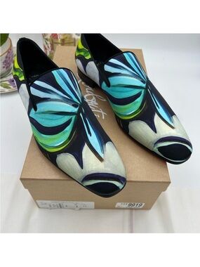 Man’s Christian Louboutin, dandy, chick floral satin loafers size 42 made Italy